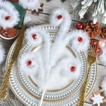 White Furry Christmas Tree Pick 16in Decorative Curled Stem Ornament for Holiday Gift Wrapping Mantel Centerpiece Christmas Tree Decoration Indoor Winter Decor