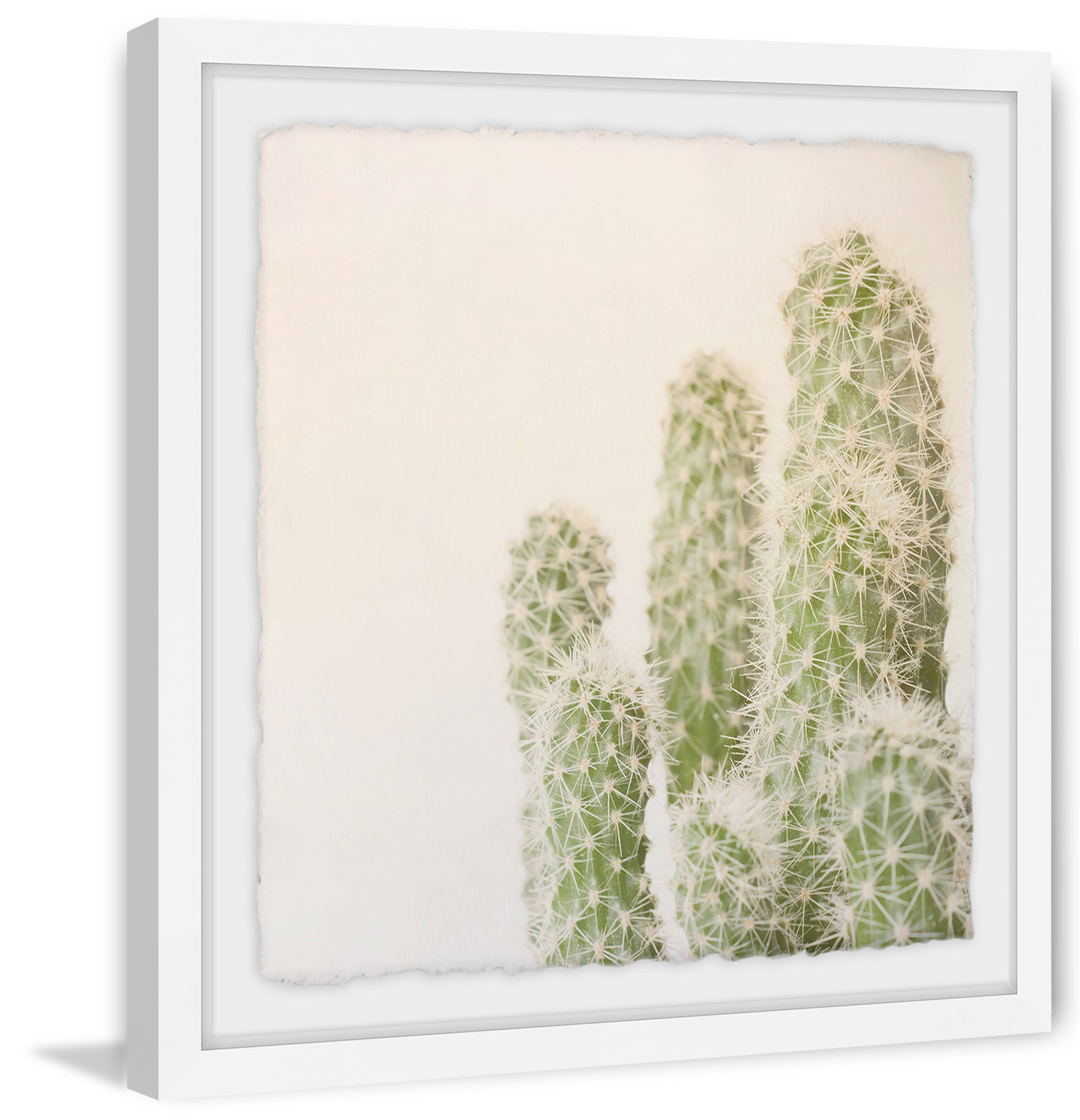 White Fuzzy Cactus Framed Painting Print