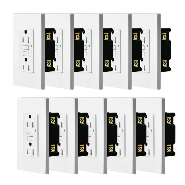 White GFCI Outlet 15Amp 10PK,Nineleaf White Outlets Receptacles,GFI