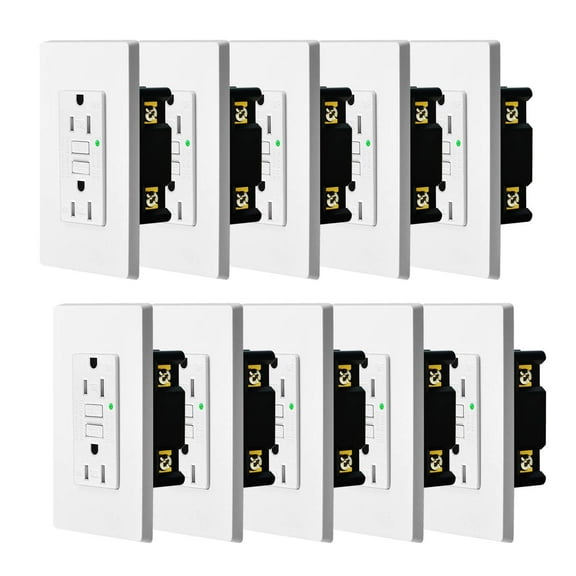 White GFCI Outlet 15Amp 10PK,Nineleaf White Outlets Receptacles,GFI Electrical Outlet with LED Indicator,Weather Resistant,Ground Fault Circuit Interrupters,120V,Wall Plates and Screws Included,ETL