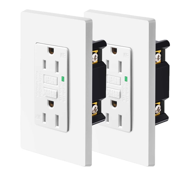 White GFCI Outlet 15Amp 2PK,Nineleaf White Outlets Receptacles,GFI Electrical Outlet with LED Indicator,Weather Resistant WR,Ground Fault Circuit Interrupters,120V,Wall Plates and Screws Included,ETL