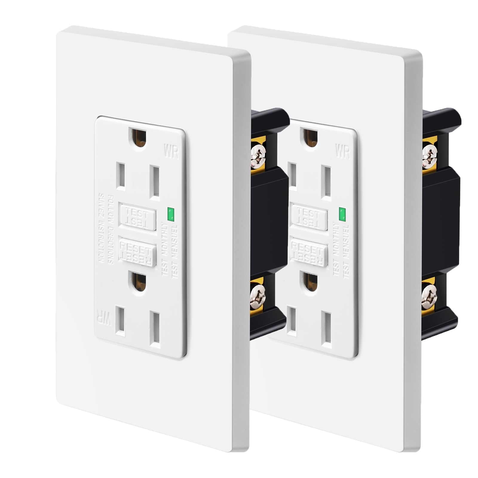Ffe Outlets White GFCI Outlet 15Amp 2PK,Nineleaf White Outlets Receptacles,GFI ...