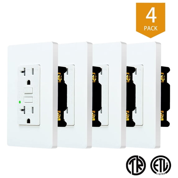 White GFCI Outlet 20Amp 4PK,Nineleaf White Outlets Receptacles,GFI Electrical Outlet with LED Indicator,Weather Resistant WR,Ground Fault Circuit Interrupters,120V,Wall Plates and Screws Included,ETL