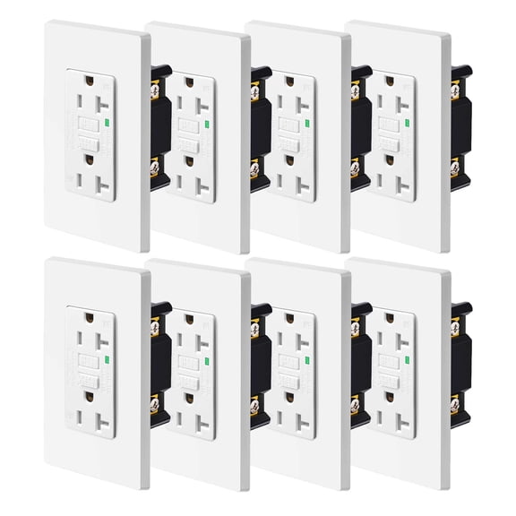 White GFCI Outlet 20Amp 8PK,Nineleaf White Outlets Receptacles,GFI Electrical Outlet with LED Indicator,Weather Resistant WR,Ground Fault Circuit Interrupters,120V,Wall Plates and Screws Included,ETL
