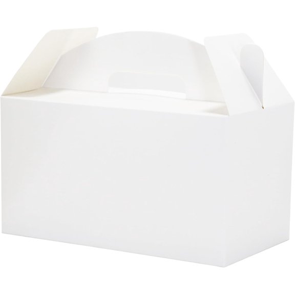White Gable Box with Handles, 30 9.45x5x5 inch Sturdy Colorful Cardstock Boxes for Christmas Birthday Party Favors, Presentation Boxes with