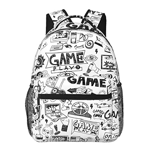White Game Kids School Backpack Video Game Toddler Backpacks for Daycare Travel Gamer Gaming