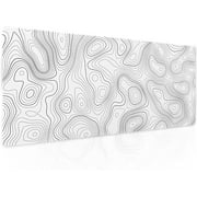 White Gaming Mouse Pad XL Geographic Map Lines Extended Large Desk Mat Big Mousepad Non-Slip Rubber Base Stitched Edge Long Playmat for Desktop Office PC Computer,31.5 11.8 in
