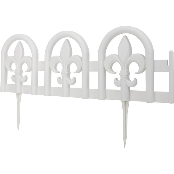 White Garden Border Plastic Edging: Wrought Iron Design - 15pcs White Yard Landscaping Fence Liner Lawn Edge Barrier - 20ft Kit of Decorative Lawn Landscape Panels Elements