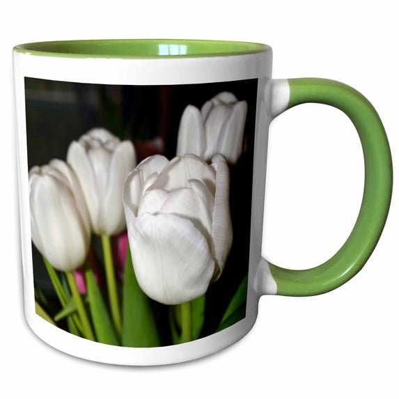 3drose, White Garden Tulips, 15oz Two-tone Green Mug