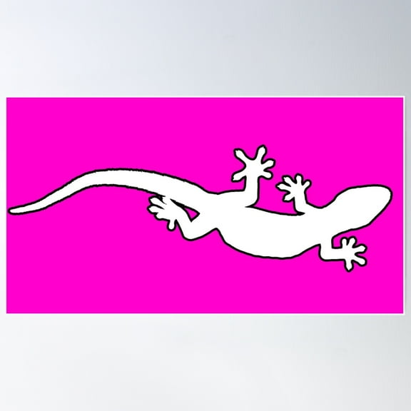 White Gecko With Black Outline On Fuchsia Background. Poster Wall Art, Modern Wall Decor For Living Room Bedroom, 24x36 UNFRAMED