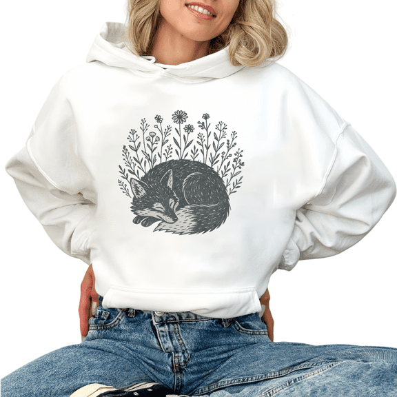 White Gentle Sleeping Fox Floral Graphic Sweatshirt Print hoodie womans S-2XL Casual Tops