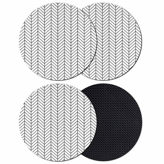 White Geometric Coasters Set of 4, Absorbent Coasters for Drinks, Modern Minimalism Black Striped Lines Coaster for Desk Coffee Table Protection, Home Decor House Warming Gifts 4"