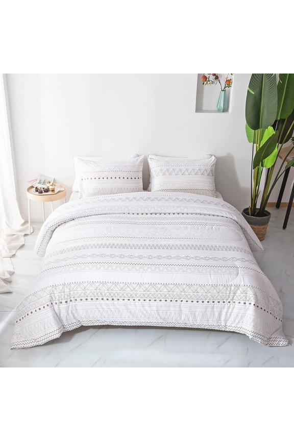 White Geometric Comforter Sets Queen, Boho Bedding Aztec Striped Arrow Pattern,Lightweight Soft Microfiber Down Alternative Comforter Bed Set