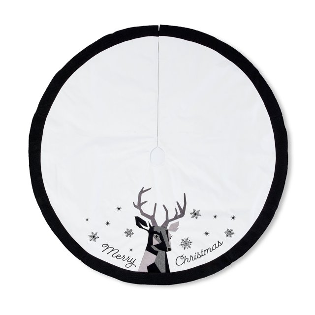 White Geometric Deer Christmas Tree Skirt, 48" Diameter, by Holiday