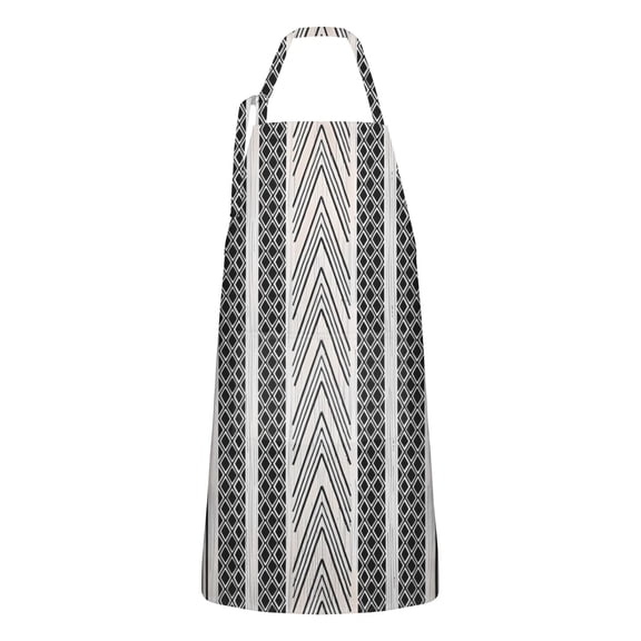 White Geometric Diamond Chevron Pattern Apron-Garden Aprons for Women with Pockets-Cotton Linen Waterproof Kitchen Cooking Gardening Aprons Adjustable for Kitchen,Cooking,BBQ and Salon 33x27 Inch