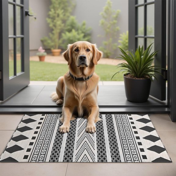 White Geometric Diamond Chevron Pattern Door Rugs,Washable Non Slip Door Mats Indoor,Decorative Door Mats,Entry Mat Indoor for Entrance,Bedroom,Kitchen,Bathroom,20"x32"