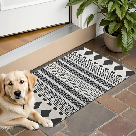 White Geometric Diamond Chevron Pattern Door Rugs,Washable Non Slip Door Mats Indoor,Decorative Door Mats,Entry Mat Indoor for Entrance,Bedroom,Kitchen,Bathroom,16"x24"