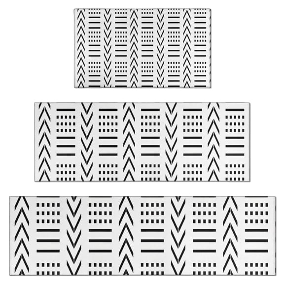 White Geometric Diamond Chevron Pattern Kitchen Rugs Sets Of 3,Kitchen Runner Rugs Non Skid Washable,Decorative Kitchen Floor Mats for Kitchen,Sink,Laundry,17"x30"+ 17"x47" + 17"x59"