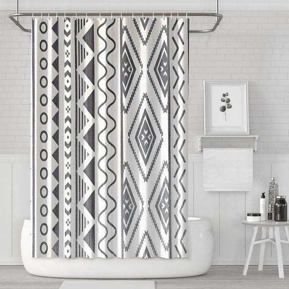 White Geometric Diamond Wave Pattern Shower Curtain 72"x72" ,Bathroom Decorative Shower Curtains Set with 12 Hooks,Modern Waterproof Washable Shower Curtain