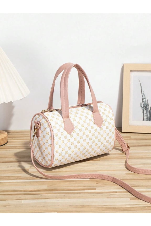 White Geometric Monogram Mini Top Handle Handbag With Detachable Strap