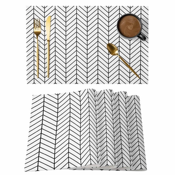 White Geometric Placemats Set of 8, Modern Minimalism Black Striped Lines Placemats for Dining Table, Place Mats for Kitchen Tabletop, Waterproof Wipeable Dining Table Mats Set