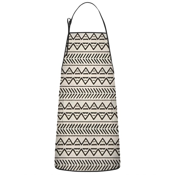 White Geometric Triangle Chevron Pattern Apron-Garden Aprons for Women with Pockets-Cotton Linen Waterproof Kitchen Cooking Gardening Aprons Adjustable for Kitchen,Cooking,BBQ and Salon 33x27 Inch