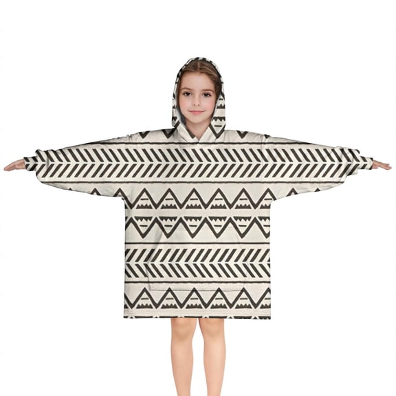 White Geometric Triangle Chevron Pattern Blanket Hoodies for Kids 6-13YR Oversize Wearable Blanket Hoodies for Boys Girls Teens