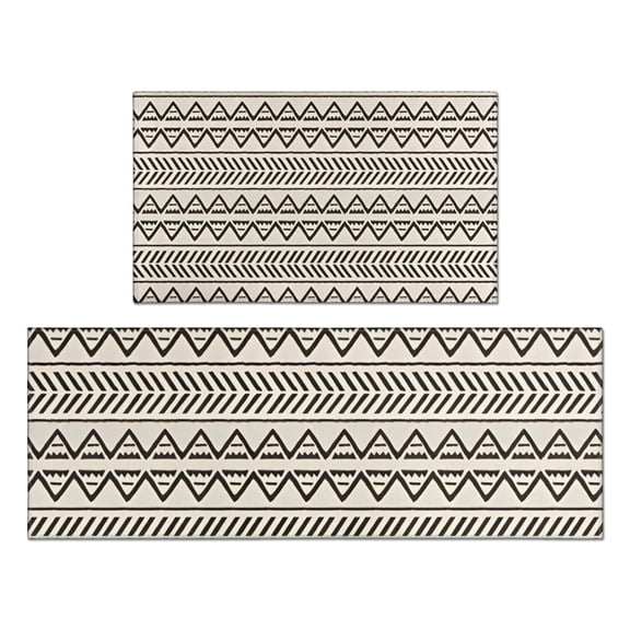 White Geometric Triangle Chevron Pattern Kitchen Rugs Sets Of 2,Anti Fatigue Kitchen Mat Rugs Non Slip Washable,Decorative Kitchen Floor Mats for Kitchen,Sink,Laundry,17"x30"+17"x47"