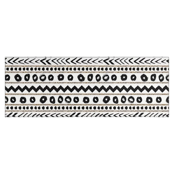 White Geometric Zigzag Circle Pattern Kitchen Rug Mat,Kitchen Runner Rugs Non Skid Washable,Decorative Kitchen Floor Mats for Kitchen,Sink,Laundry,17"X47"
