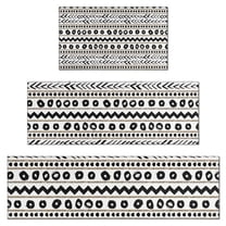 White Geometric Zigzag Circle Pattern Kitchen Rugs Sets Of 3,Kitchen Runner Rugs Non Skid Washable,Decorative Kitchen Floor Mats for Kitchen,Sink,Laundry,17"x30" 17"x47" 17"x59"