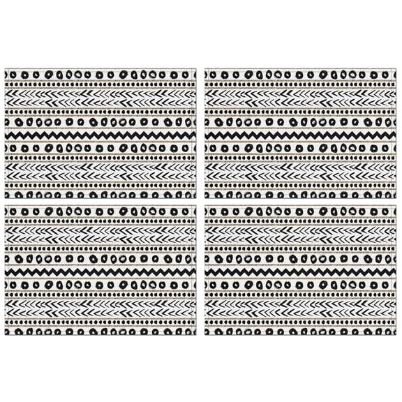 White Geometric Zigzag Circle Pattern Summer Placemats Table Placemats Set Of 4-Linen Kitchen Washable Placemats Table Mats 11.8"x17.7" Non-Slip Heat Resistant