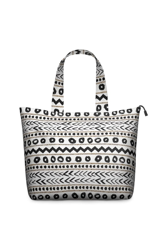 White Geometric Zigzag Circle Pattern Travel Tote Bags for Women Carry On,Large Weekender Bags for Women Travel,Multi Functional Duffle Bag for Work,Shopping,Sports