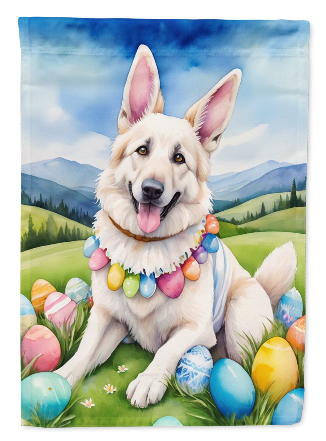 White German Shepherd Easter Egg Hunt Garden Flag 11.25 in x 15.5 in