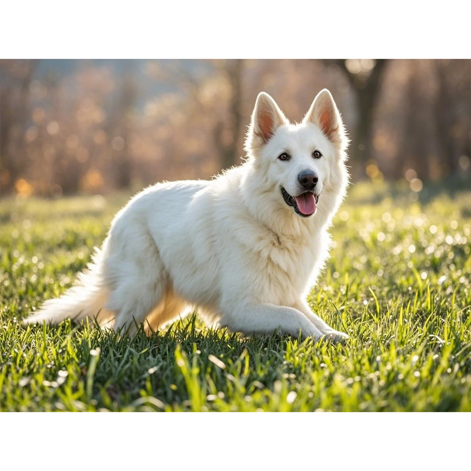 White German Shepherd Grassland Diamond Painting DIY Kits 5D Diamond Art Full Round Drill