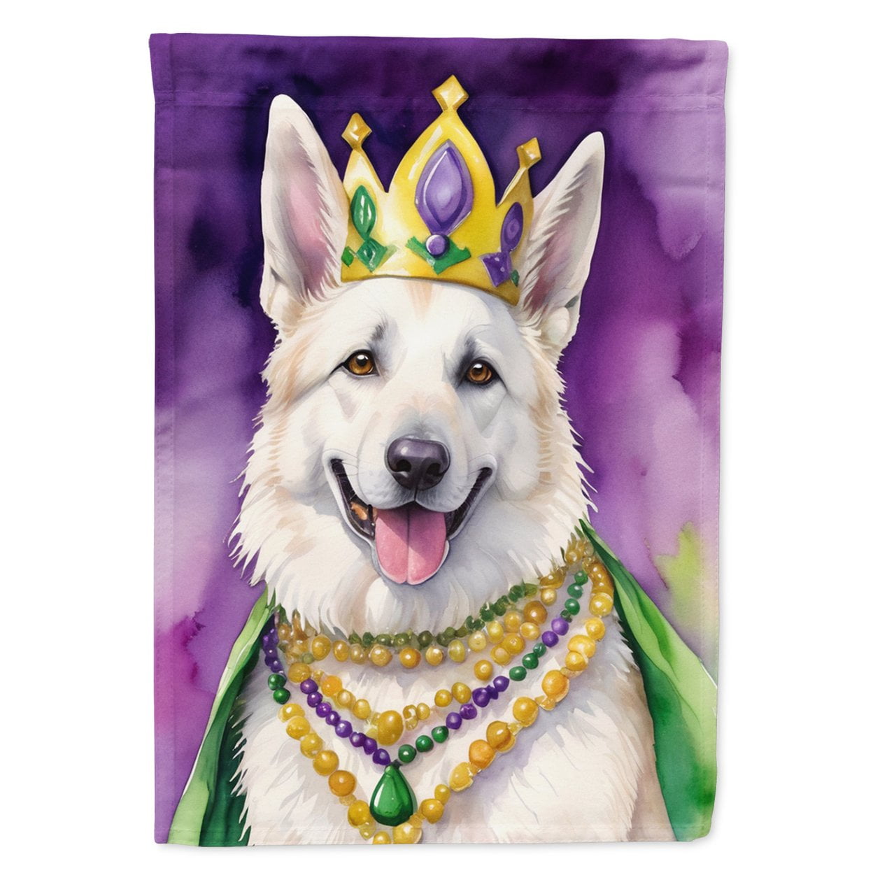 White German Shepherd King of Mardi Gras Garden Flag 11.25 in x 15.5 in