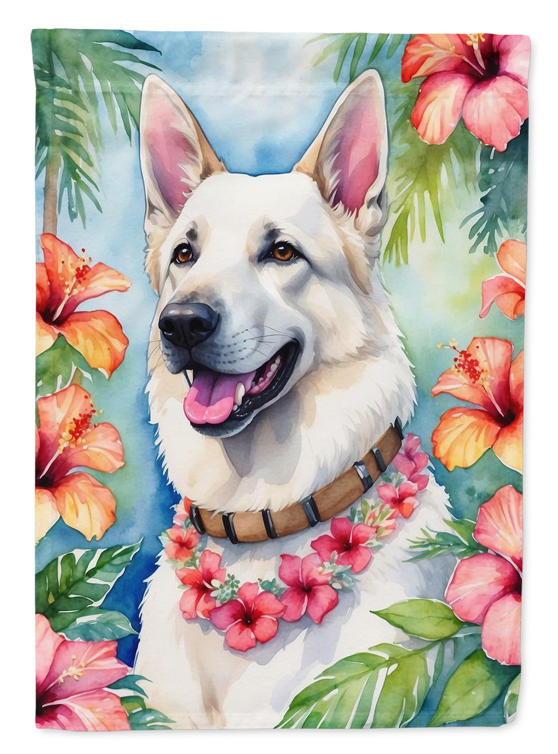 White German Shepherd Luau Garden Flag 11.25 in x 15.5 in