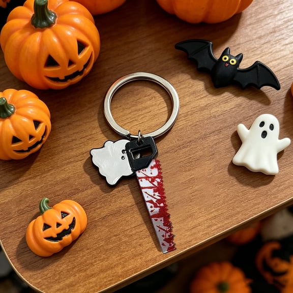White Ghost Halloween Keychain - Horror Dagger Pendant With Key Ring For Kids Party Favor