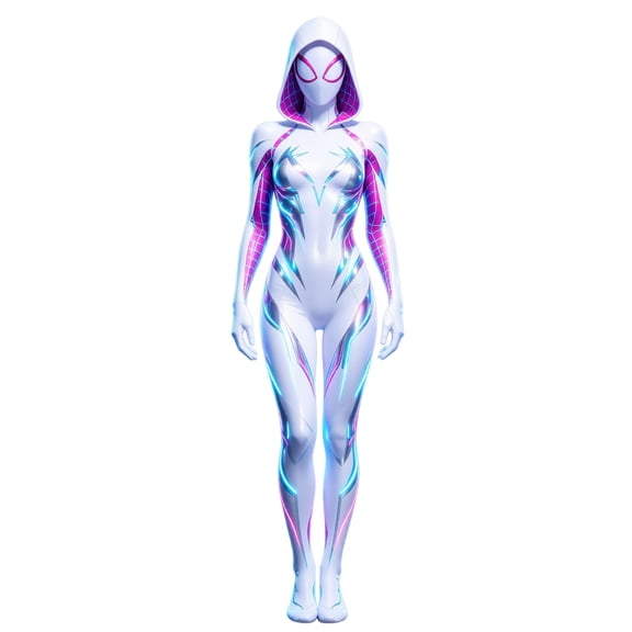 White Ghost Heroine Cosplay Costume Futuristic Bodysuit with Hood for Women, Pink, 120