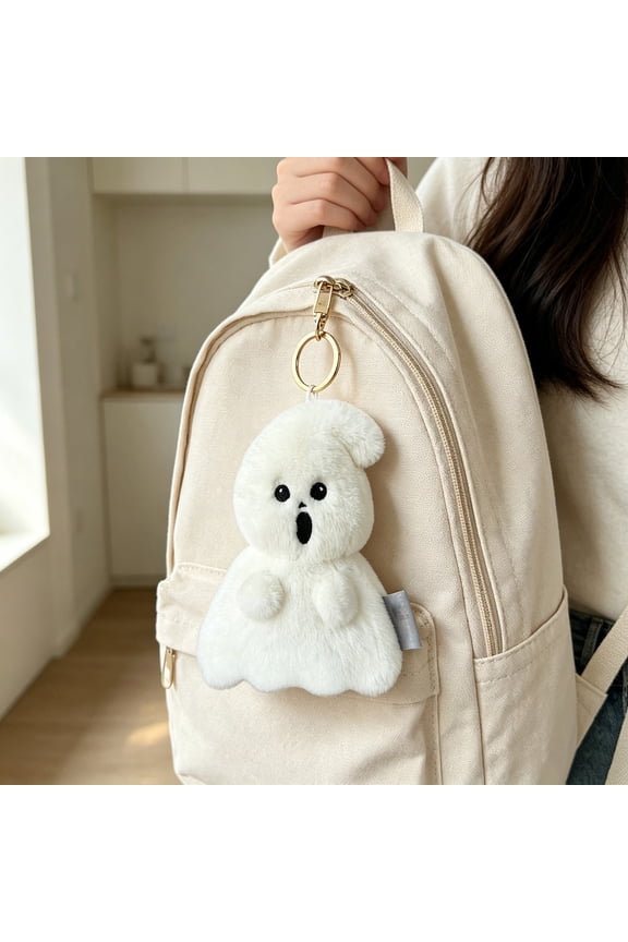 White Ghost Keychain, Cute Ghost Bag Pendant Soft Stuffed Doll Key Ring for Backpack Purse and Halloween Accessory