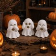 thumbnail image 1 of White Ghost LED Lighted Resin Sculptures Set, Hear See Speak No Evil Design, Cute Spooky Ornament for Halloween Tiered Tray Mantel Shelf, Festive Home Tabletop Decoration, 1 of 8