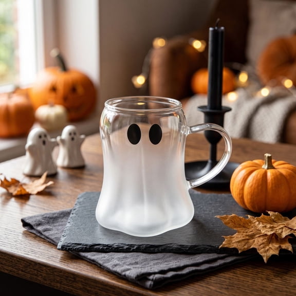White Ghost Mug with Handle for Halloween Kitchen and Table Decor