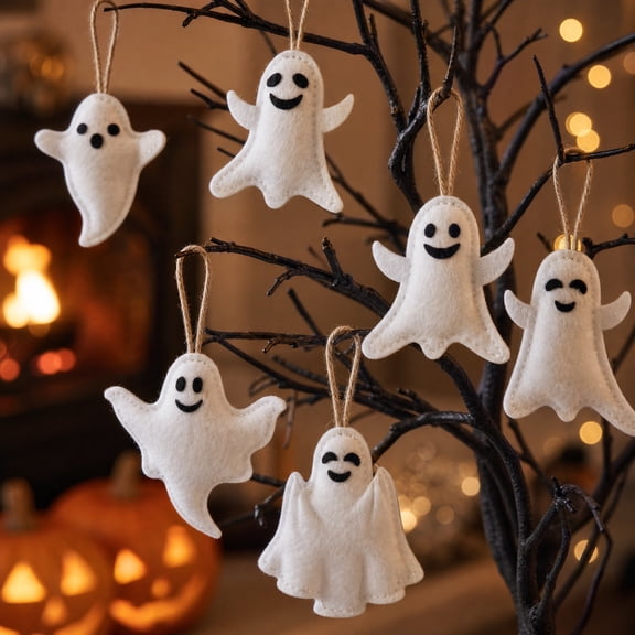 White Ghost Ornaments 24 Pack 2.8 Inch - Set of 24 Mini Hanging Decor with 8 Different Faces for Halloween Tree, Party, Home, Classroom Decor