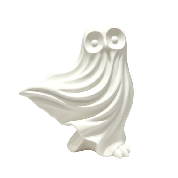 White Ghost Owl Resin Figurine, Flowing Robe Owl Statue, Modern Spooky Halloween Tabletop Sculpture for Bookshelf Mantel Desk Home Decor
