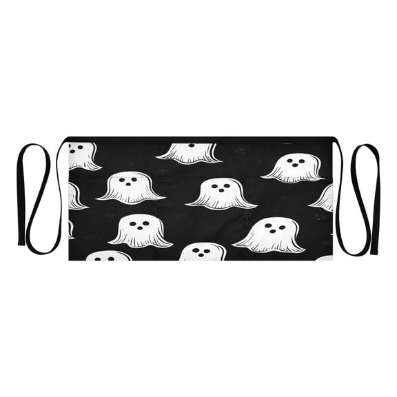 White Ghost Pattern Multi Pocket Short Apron Waterproof, Adjustable 96.5in Belt for various occasions