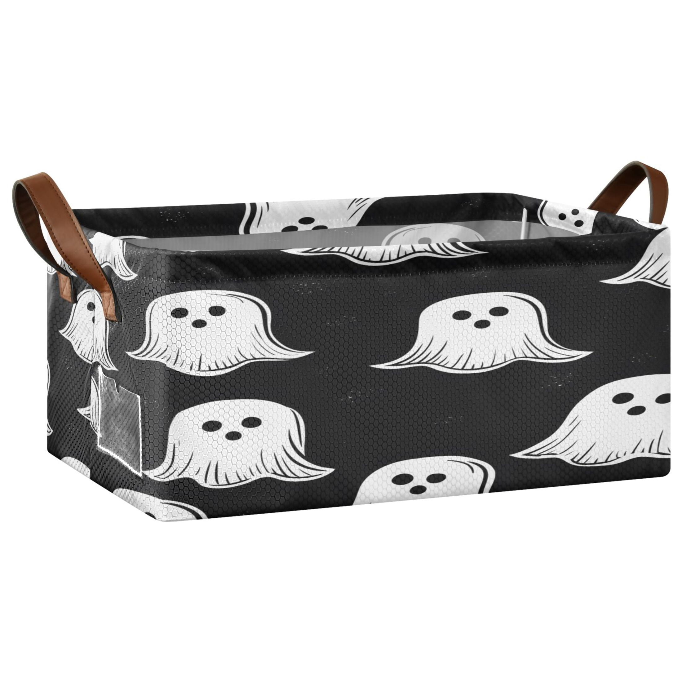 White Ghost Pattern Open Home Storage Bins Foldable Metal Frame Shelf ...