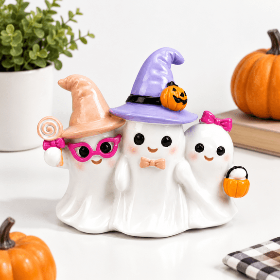 White Ghost Trio Hand-Painted Tabletop Figurine Spooky Cute Decor
