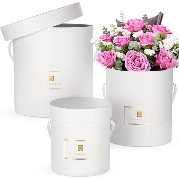 White Gift Box with Lids Set of 3 Round Nesting Gift Boxes Cylinder for Presents 3 Assorted Sizes Flowers Arrangements Box for Gift Giving Christmas Valentine Mom Gifts Present Wrapping