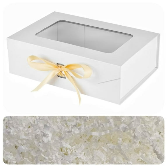 White Gift Box for Presents with Ribbon 10.8x7.5x3.5 Inches Clear Gift Box with Window Magnetic Closure Gift Boxes with Lids