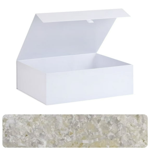 White Gift Box for Presents with Ribbon 10.8x7.5x3.5 Inches Magnetic Closure Gift Boxes with Lids(Included Crinkle Cut Paper)