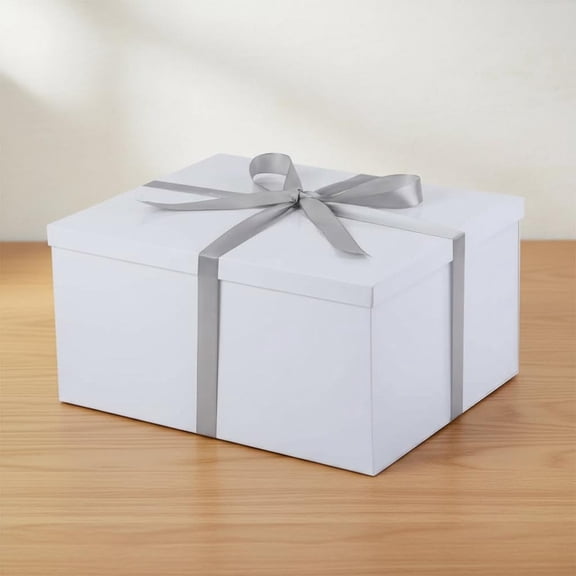 White Gift Box with Lids (Includes Ribbon, Paper Shred Filler, Gift Card & Envelopes)